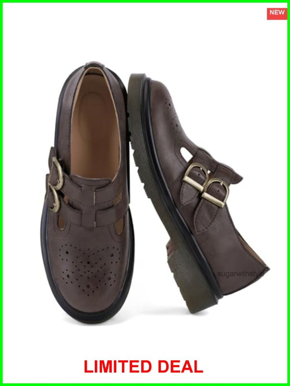 Chunky Mary Janes Women Double Buckle Platform Shoes Synthetic Leather